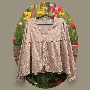 Altar’d State Cotton Gauze Flowy Long Sleeve Blouse. Dusty Mauve. Size: Large